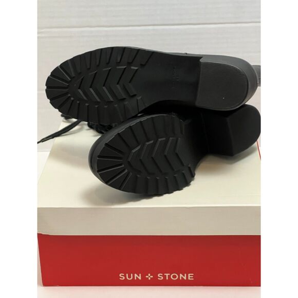 Sun + Stone Women Sheilaa Faux Leather Block Heel Combat & Lace-Up Boots - Picture 11 of 12